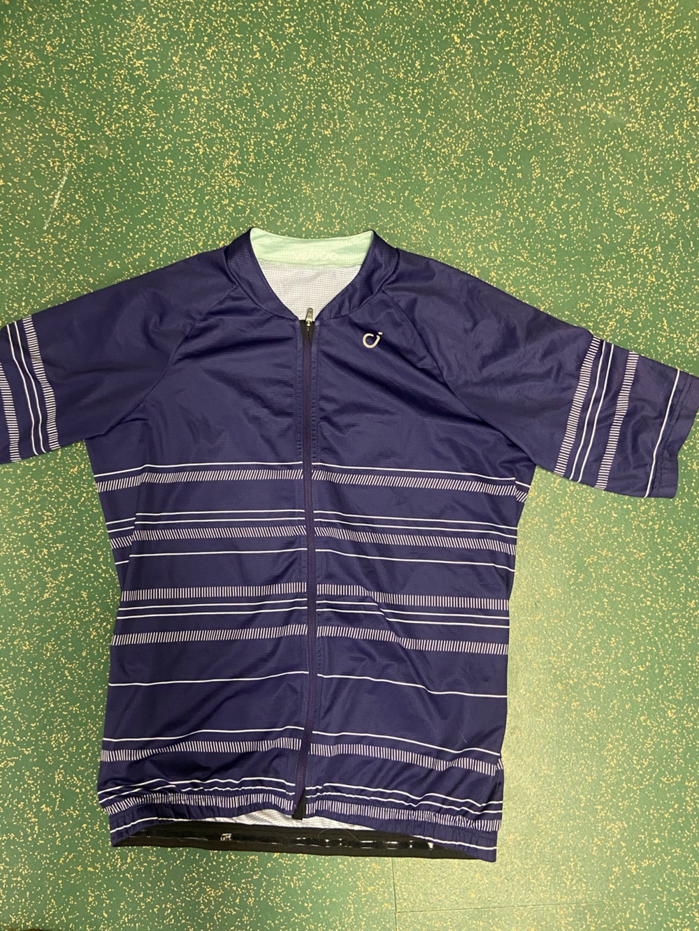 Men's Navy Striped Zip-Front Swim Top